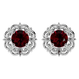 2 1/5 carat ruby and diamond antique stud earrings in 14 karat white gold