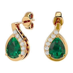 1.40 carat emerald and diamond pear shape stud earrings in 14 karat yellow gold