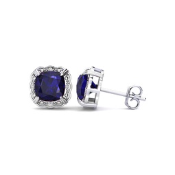 2 carat cushion cut sapphire and diamond earrings in sterling silver