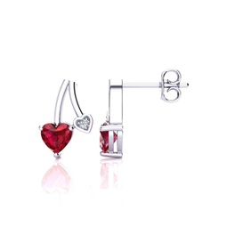 3/4ct created ruby and diamond heart earrings in 10k white gold