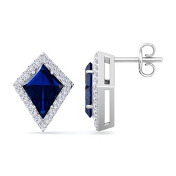 2 1/5 carat kite shape sapphire and diamond earrings in 14k white gold