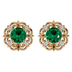 1 3/4 carat emerald and diamond antique stud earrings in 14 karat yellow gold