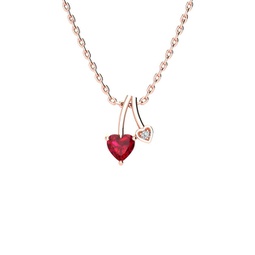 1/2ct heart shaped created ruby and diamond necklace in 10k rose gold