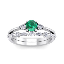 7/8 carat emerald and diamond antique style bridal set in 14 karat white gold