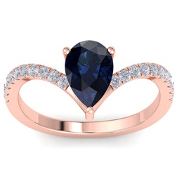 2 carat pear shape sapphire and diamond ring in 14k rose gold