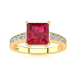 square step cut 1 7/8ct ruby and diamond ring in 14k yellow gold