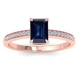 1 1/4 carat emerald cut sapphire and diamond ring in 14k rose gold