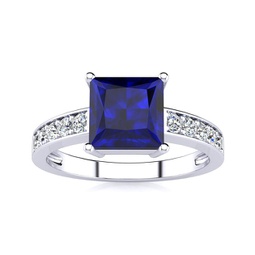 square step cut 1 7/8ct sapphire and diamond ring in 14k white gold