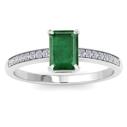 1 1/4 carat emerald cut emerald and diamond ring in 14k white gold