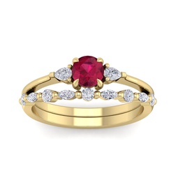 1 carat ruby and diamond antique style bridal set in 14 karat yellow gold