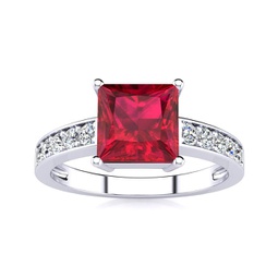 square step cut 1 7/8ct ruby and diamond ring in 14k white gold