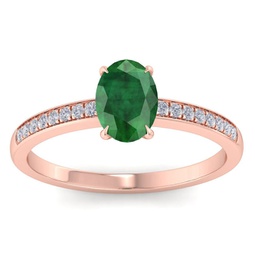 1 carat oval shape emerald and diamond ring in 14k rose gold