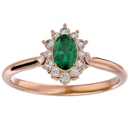 2/3 carat oval shape emerald and halo diamond ring in 14 karat rose gold