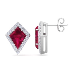 2 1/5 carat kite shape ruby and diamond earrings in 14k white gold