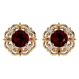 2 1/5 carat ruby and diamond antique stud earrings in 14 karat yellow gold