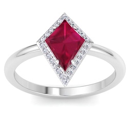 1 3/4 carat kite shape ruby and diamond ring in 14k white gold