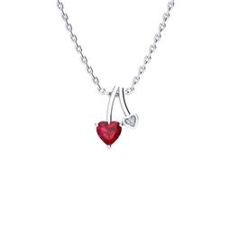 1/2ct heart shaped created ruby and diamond necklace in 10k white gold