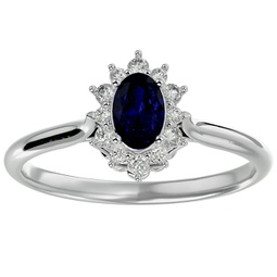 2/3 carat oval shape created sapphire and halo diamond ring in sterling silver