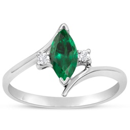 1/2 carat marquise shape created emerald and diamond ring in sterling silver