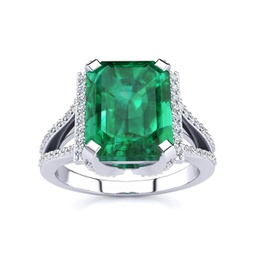 4 carat emerald shape created emerald and diamond ring in sterling silver