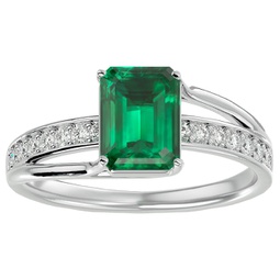 1 3/4 carat emerald shape created emerald and diamond ring in sterling silver