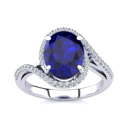 2 3/4 carat oval shape created sapphire and halo diamond ring in sterling silver