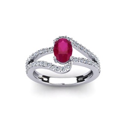 1.40 carat oval shape created ruby and fancy diamond ring in sterling silver