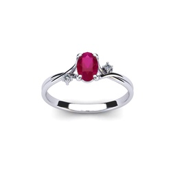 1/2 carat oval shape ruby and two diamond accent ring in 14 karat white gold
