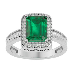 2 3/4 carat emerald shape created emerald and diamond ring in sterling silver