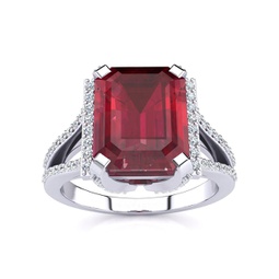 4 carat emerald shape created ruby and diamond ring in sterling silver