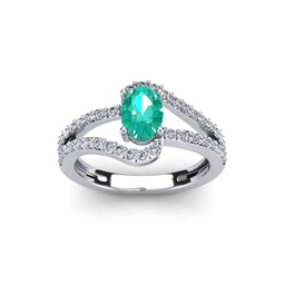 1.40 carat oval shape created emerald and fancy diamond ring in sterling silver