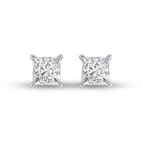 lab grown 1 carat princess cut solitaire diamond earrings in 14k white gold