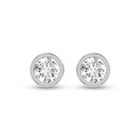 lab grown 3/4 carat round bezel set solitaire diamond earrings in 14k white gold
