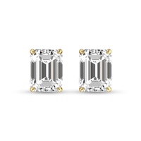 lab grown 1/2 carat emerald cut solitaire diamond earrings in 14k yellow gold