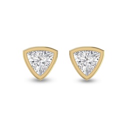 lab grown 1/2 carat trillion shaped bezel set solitaire diamond earrings in 14k yellow gold