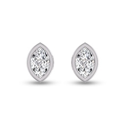 lab grown 1 carat marquise bezel set diamond solitaire earrings in 14k white gold