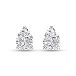 lab grown 1 carat pear shaped solitaire diamond earrings in 14k white gold