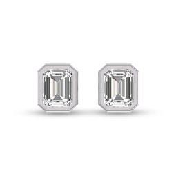 lab grown 3/4 carat emerald bezel set diamond solitaire earrings in 14k white gold
