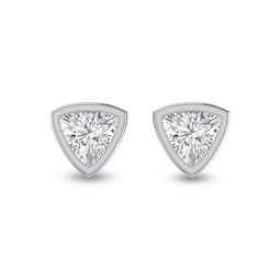 lab grown 1 carat trillion shaped bezel set solitaire diamond earrings in 14k white gold