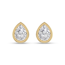 lab grown 1/4 carat pear shaped bezel set solitaire diamond earrings in 14k yellow gold