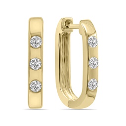 1/10 ctw three stone lab grown diamond oval huggies hoop earrings in 10k yellow gold f-g color, vs1- vs2 clarity