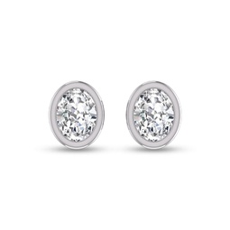 lab grown 1 carat oval bezel set solitaire diamond earrings in 14k white gold