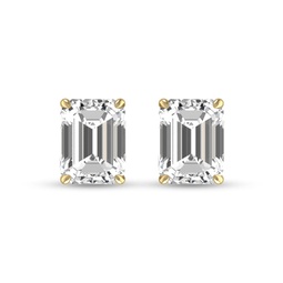 lab grown 1 carat emerald cut solitaire diamond earrings in 14k yellow gold