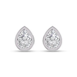 lab grown 1/2 carat pear shaped bezel set solitaire diamond earrings in 14k white gold