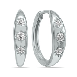1/5 ctw three stone lab grown diamond huggies hoop earrings in 10k white gold f-g color, vs1- vs2 clarity