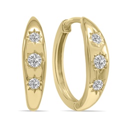 1/5 ctw three stone lab grown diamond huggies hoop earrings in 10k yellow gold f-g color, vs1- vs2 clarity