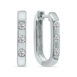 1/10 ctw three stone lab grown diamond oval huggies hoop earrings in 10k white gold f-g color, vs1- vs2 clarity