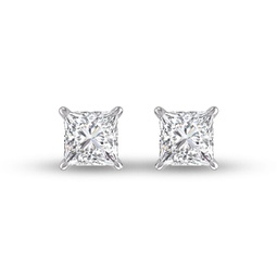 lab grown 3/4 carat princess cut solitaire diamond earrings in 14k white gold