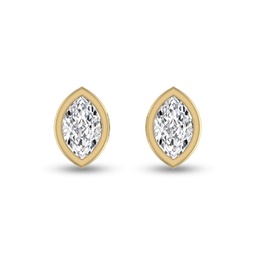 lab grown 1/4 carat marquise bezel set diamond solitaire earrings in 14k yellow gold