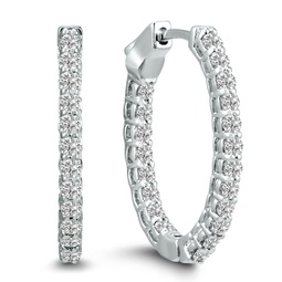 1 carat tw oval lab grown diamond hoop earrings in 14k white gold